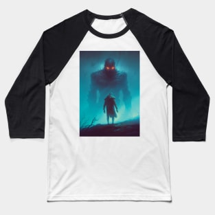 Giant in the Fog | Ominous Painting | Horror Fiction Art | Surrealism Artist | Dark Fantasy Style | Mysterious Giant in the Mist Baseball T-Shirt